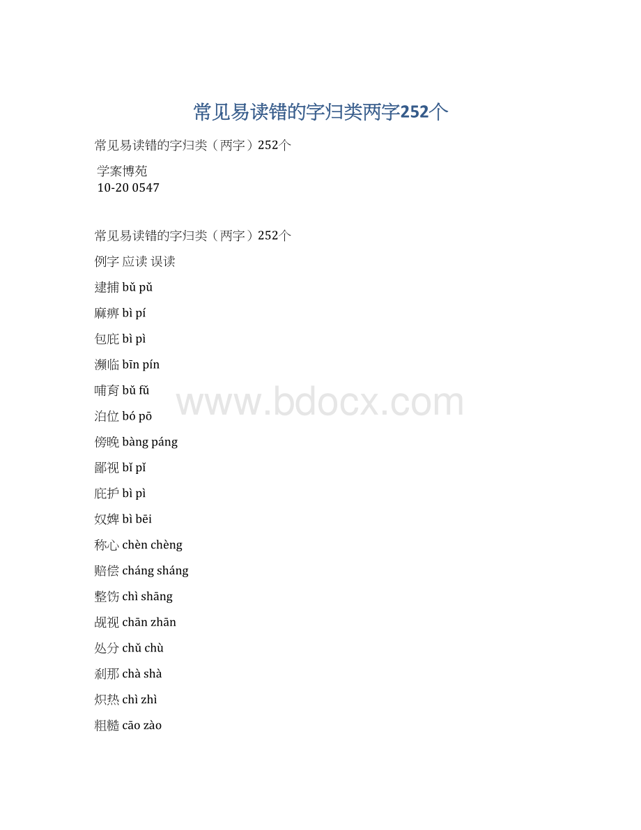 常见易读错的字归类两字252个Word下载.docx_第1页