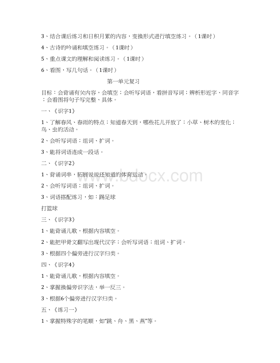 精品苏教版小学一年级语文下册复习教案.docx_第2页