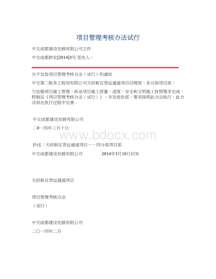 项目管理考核办法试行.docx_第1页