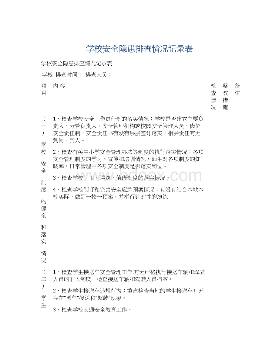 学校安全隐患排查情况记录表Word文档格式.docx