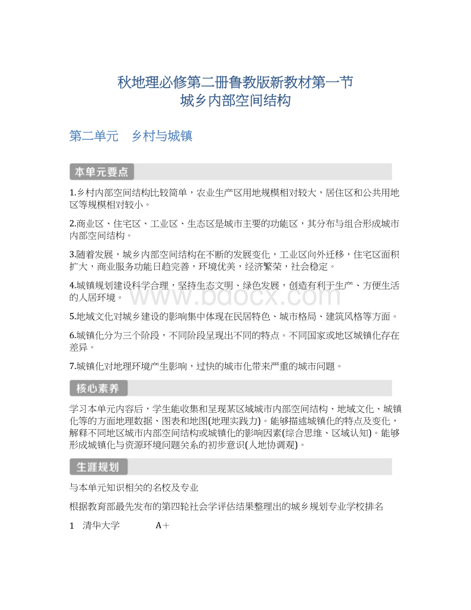 秋地理必修第二册鲁教版新教材第一节 城乡内部空间结构Word格式文档下载.docx_第1页