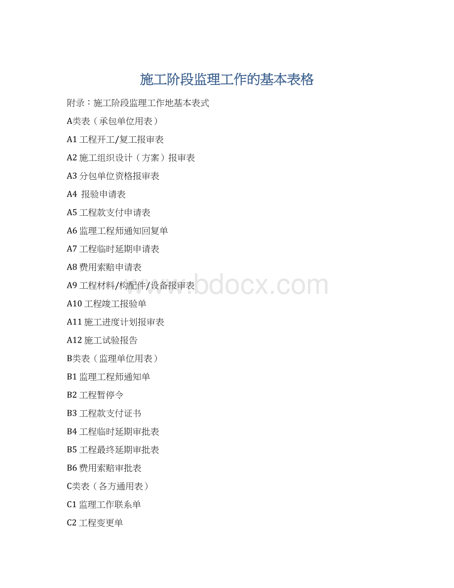 施工阶段监理工作的基本表格Word文档下载推荐.docx