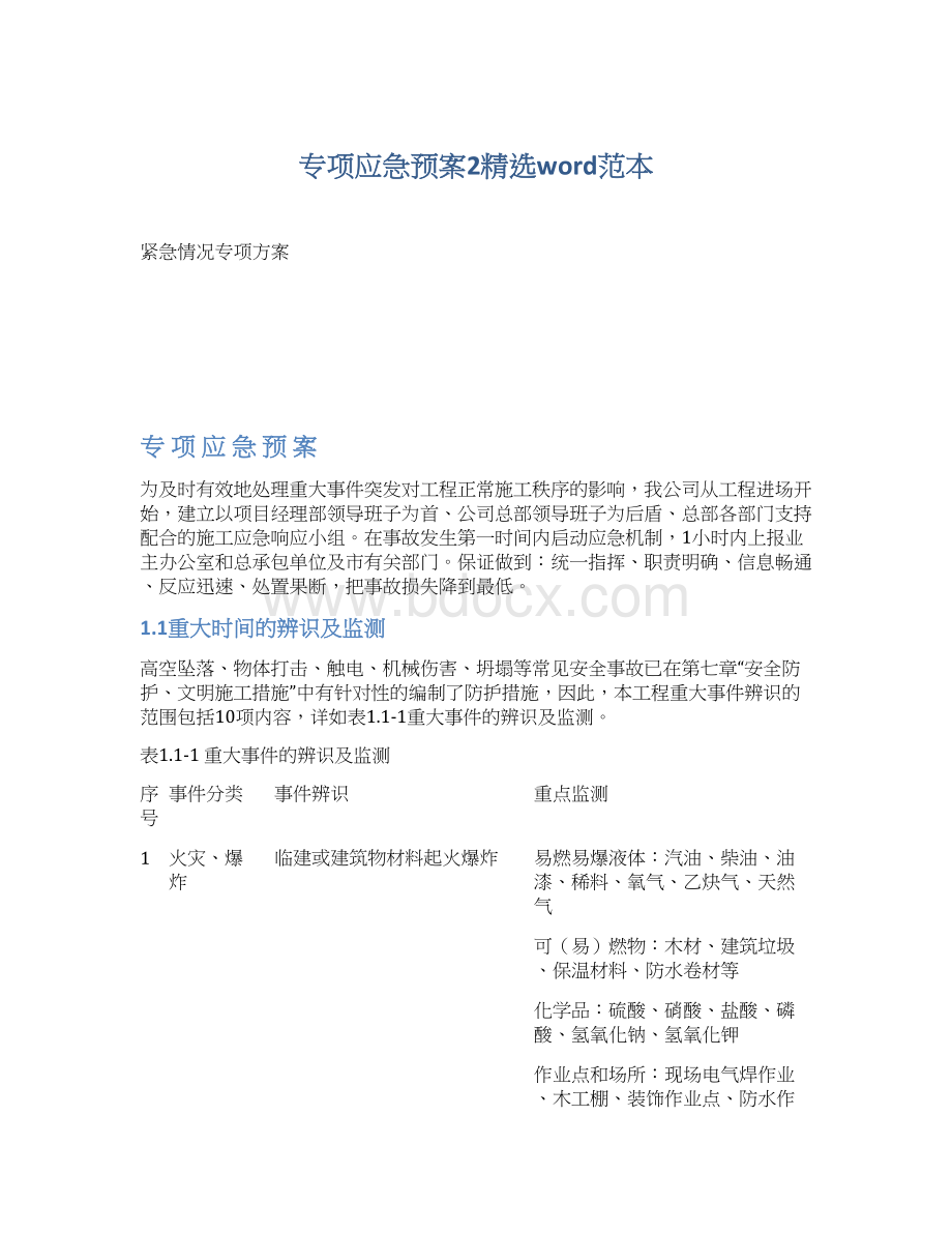 专项应急预案2精选word范本Word文档格式.docx