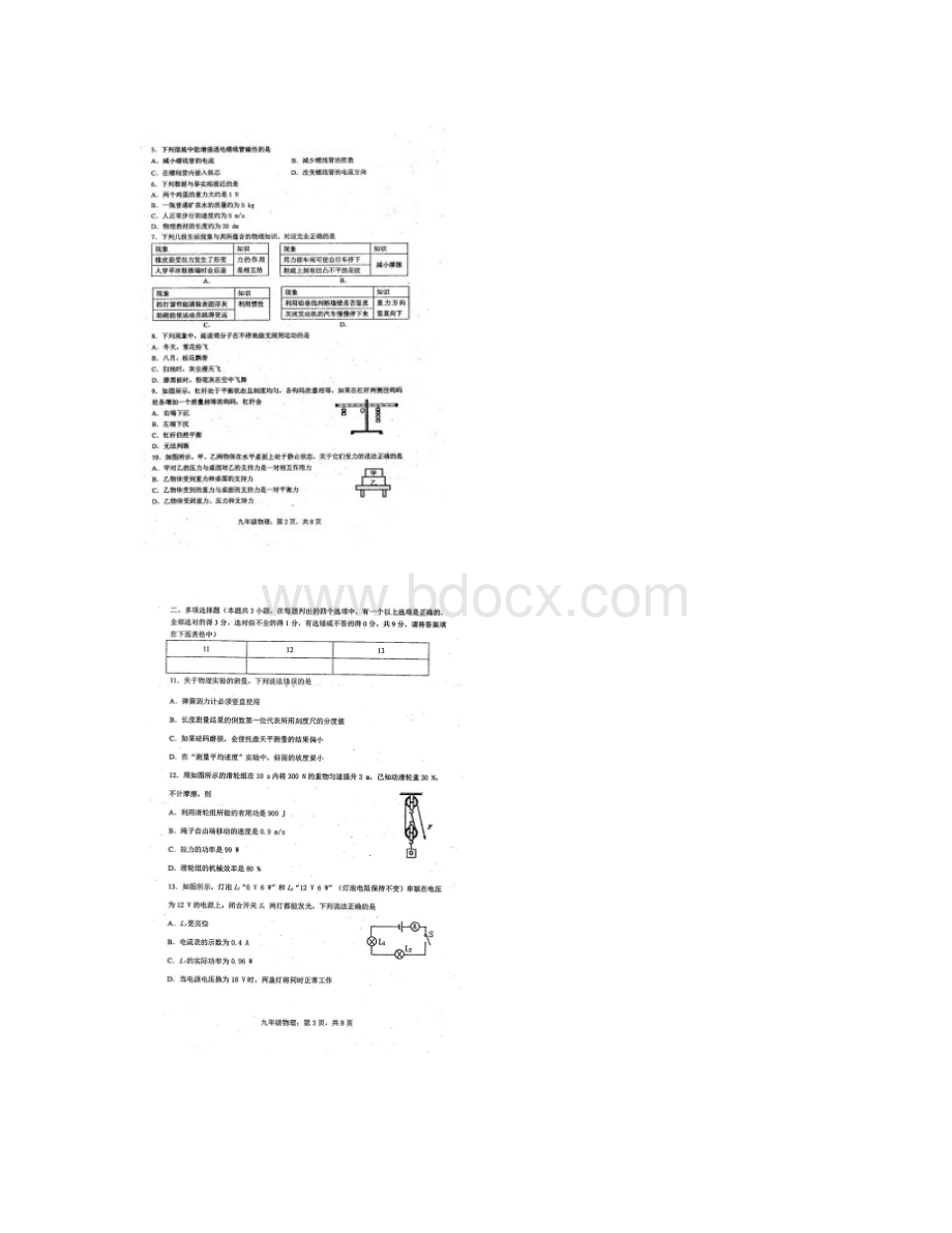 九年级下学期结课质量检测物理试题扫描版附答案文档格式.docx_第2页