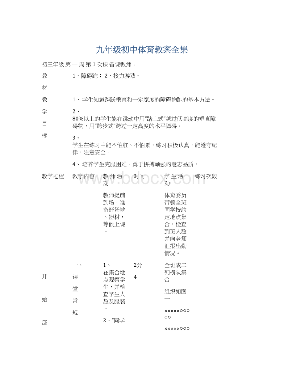 九年级初中体育教案全集.docx