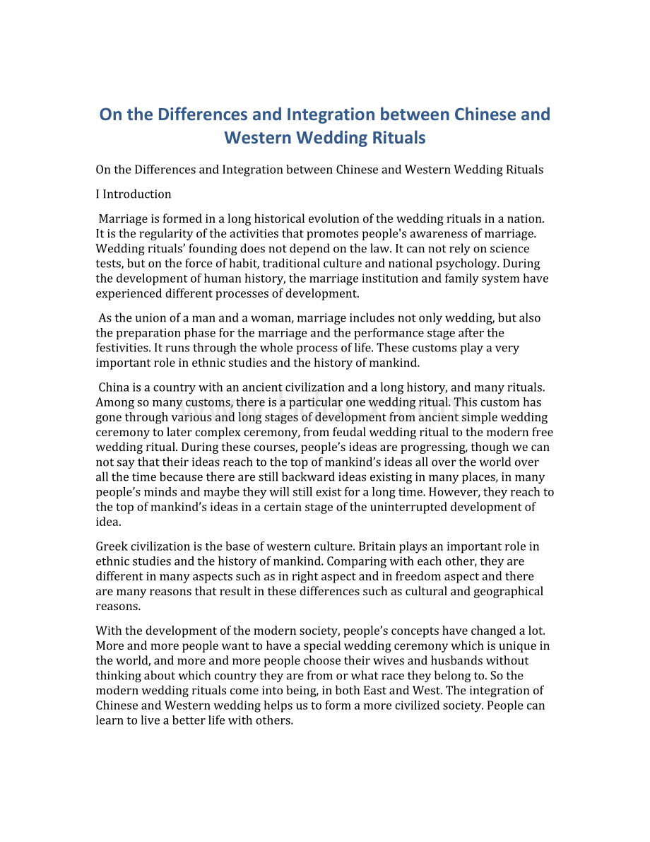 On the Differences and Integration between Chinese and Western Wedding Rituals.docx