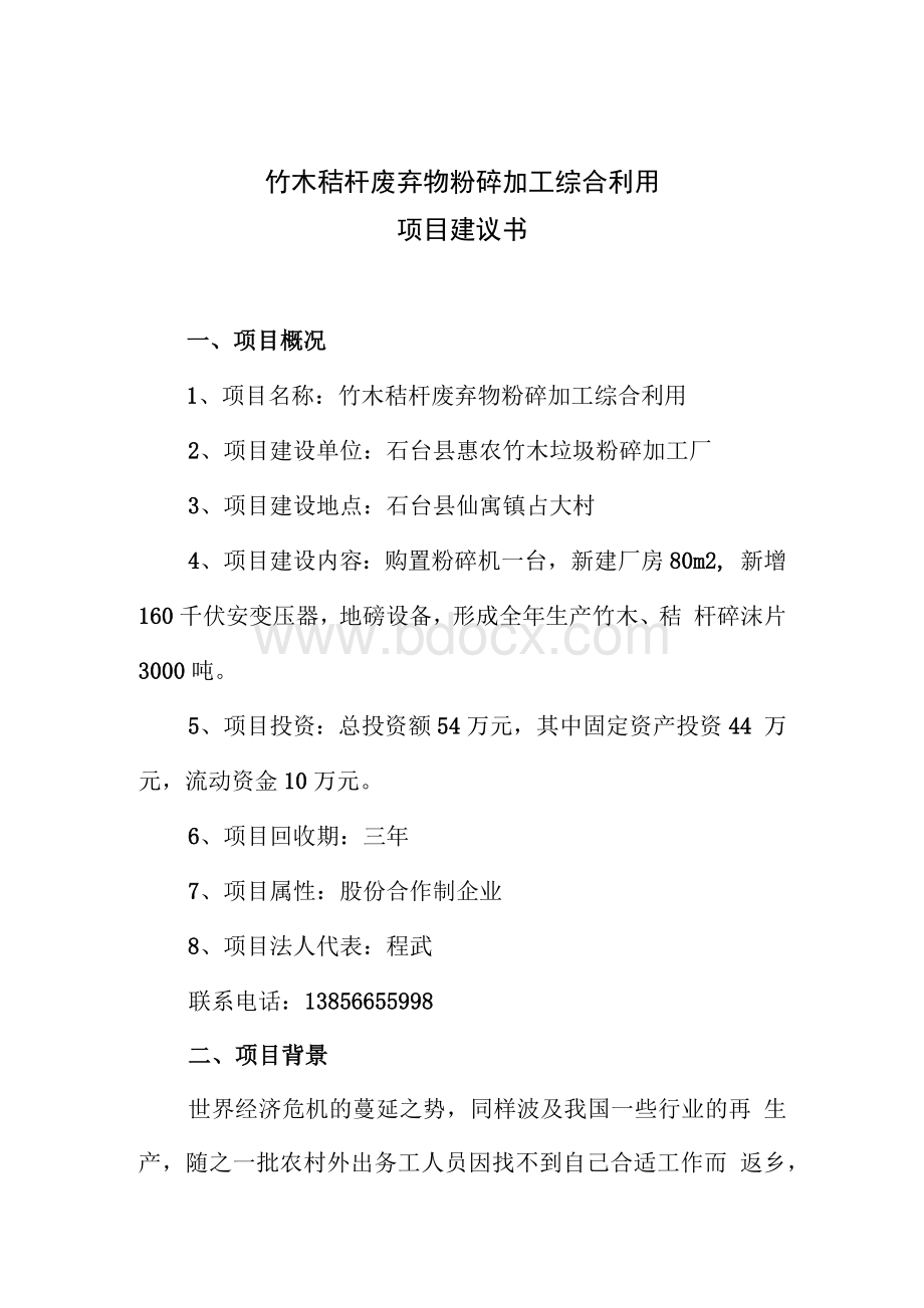 某某竹木垃圾粉碎加工厂竹木秸杆废弃物粉碎加工综合利用项目建议书.docx_第2页