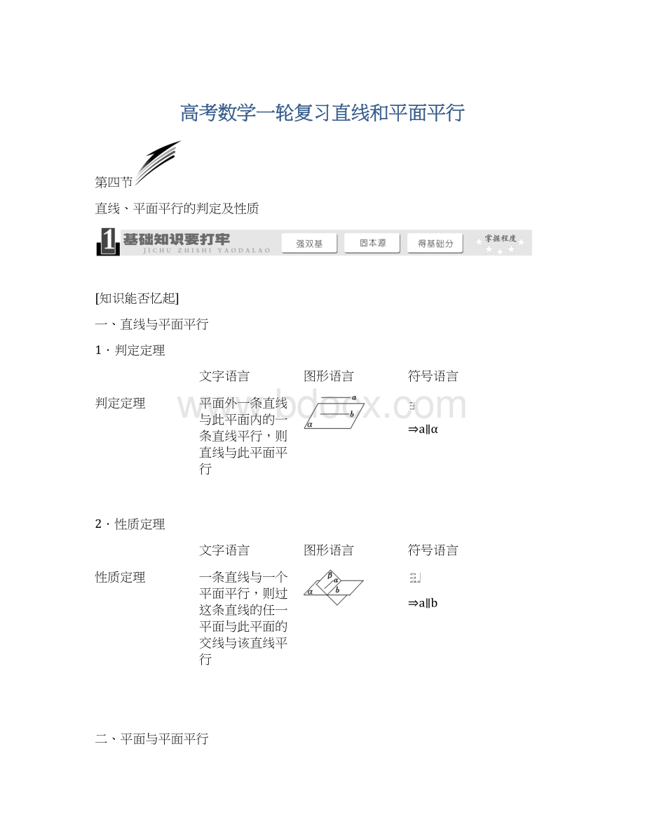 高考数学一轮复习直线和平面平行Word下载.docx_第1页