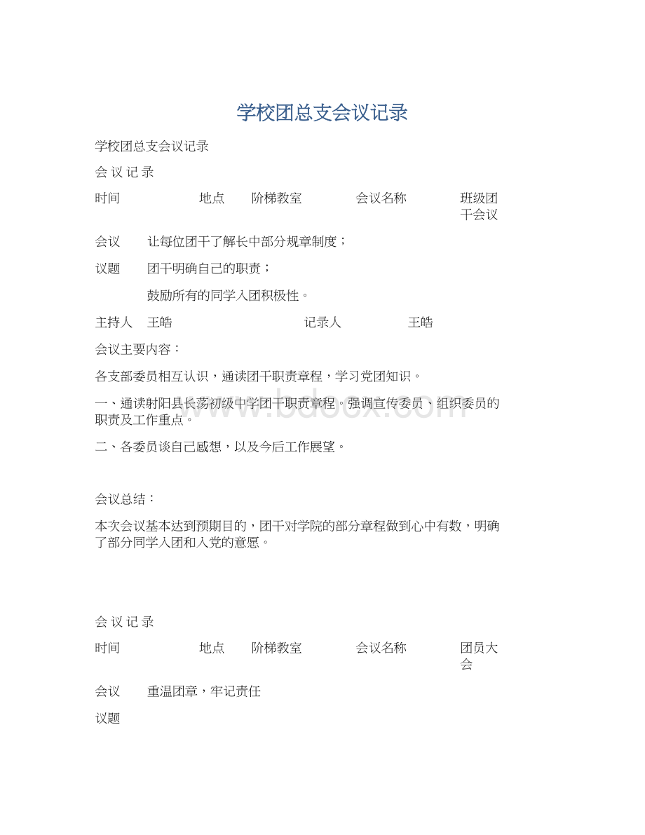 学校团总支会议记录.docx