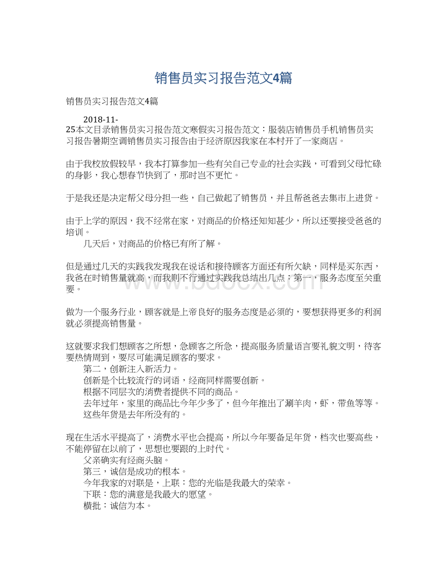 销售员实习报告范文4篇文档格式.docx