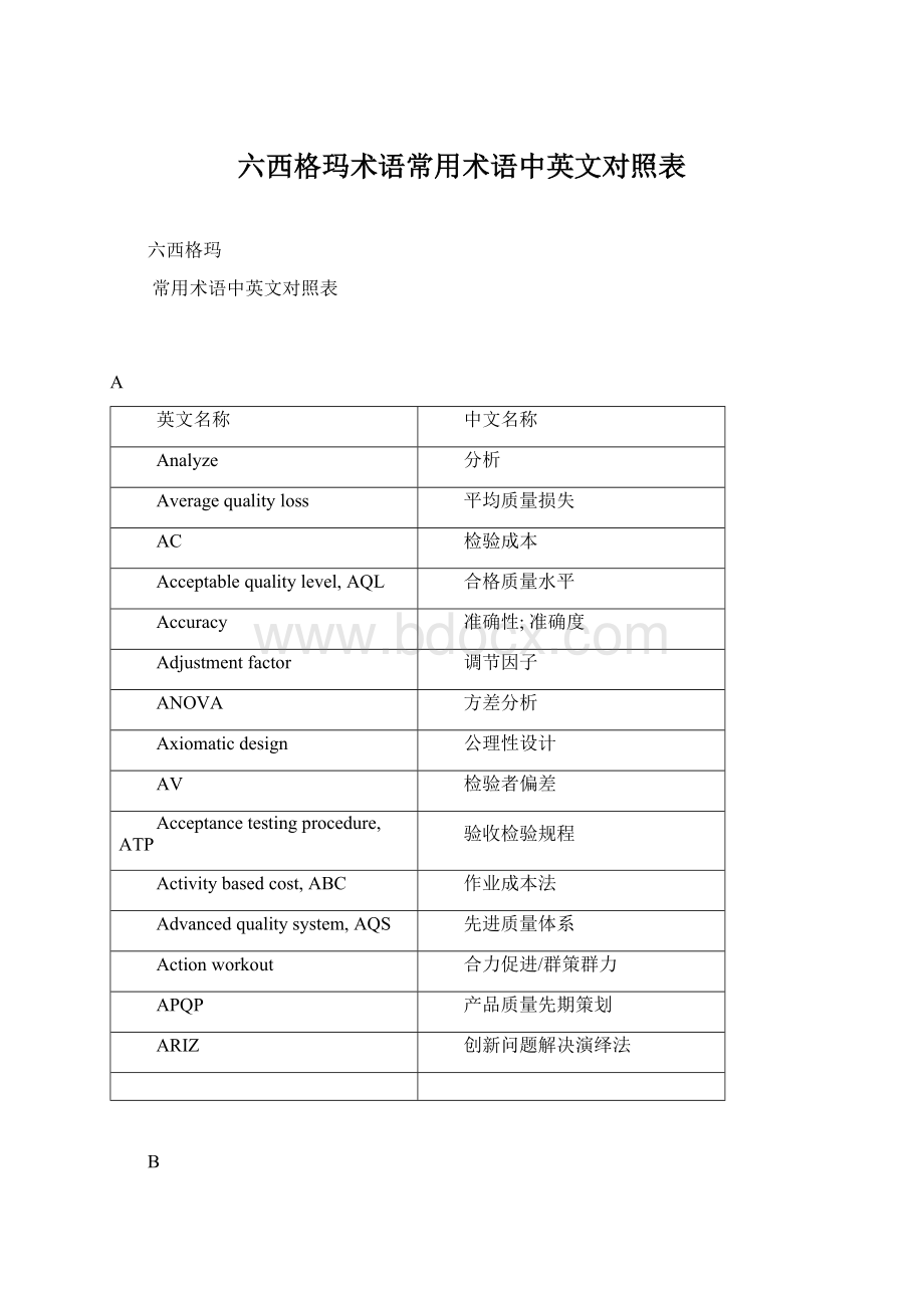 六西格玛术语常用术语中英文对照表.docx_第1页