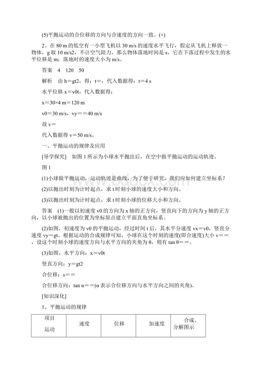 高中教育最新高中物理第1章怎样研究抛体运动122研究平抛运动的规律二教学案沪科版必修2Word文件下载.docx_第2页