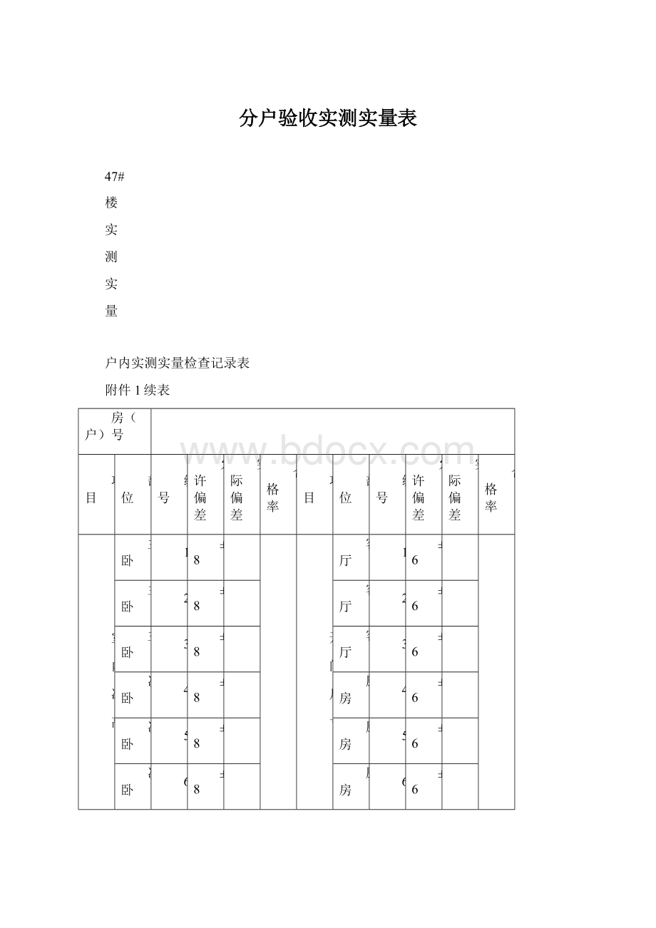 分户验收实测实量表Word下载.docx