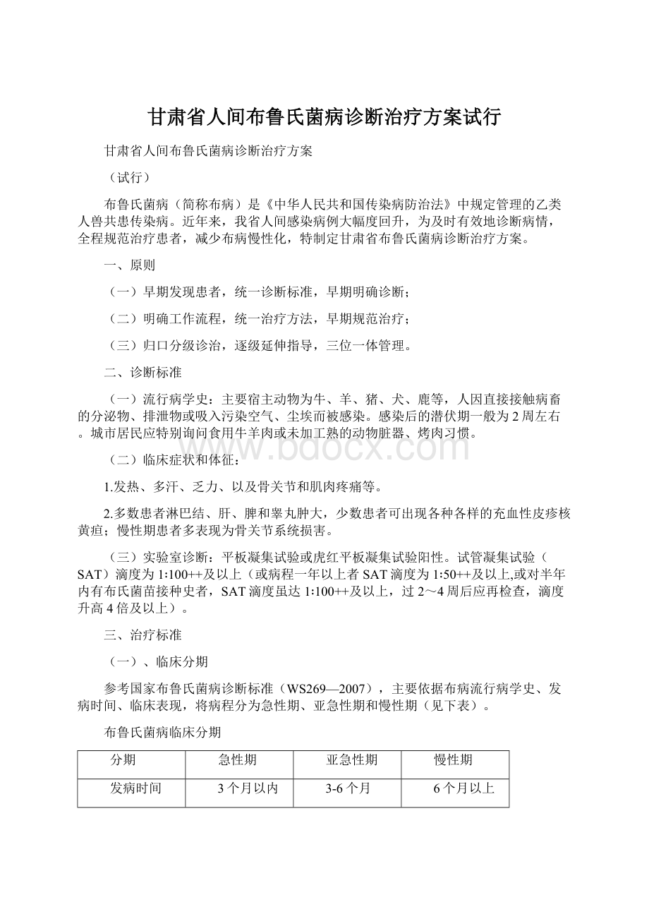 甘肃省人间布鲁氏菌病诊断治疗方案试行.docx