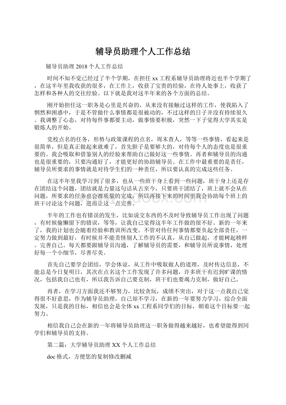 辅导员助理个人工作总结.docx_第1页