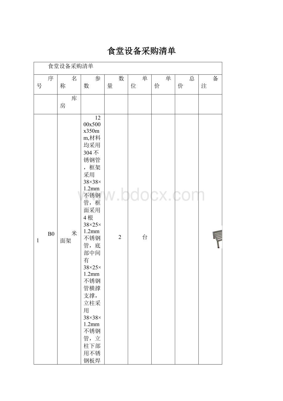 食堂设备采购清单Word格式文档下载.docx