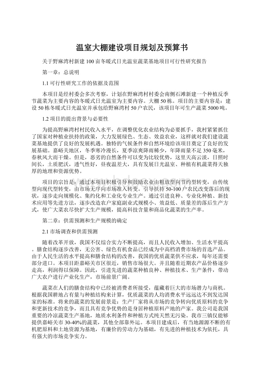 温室大棚建设项目规划及预算书.docx