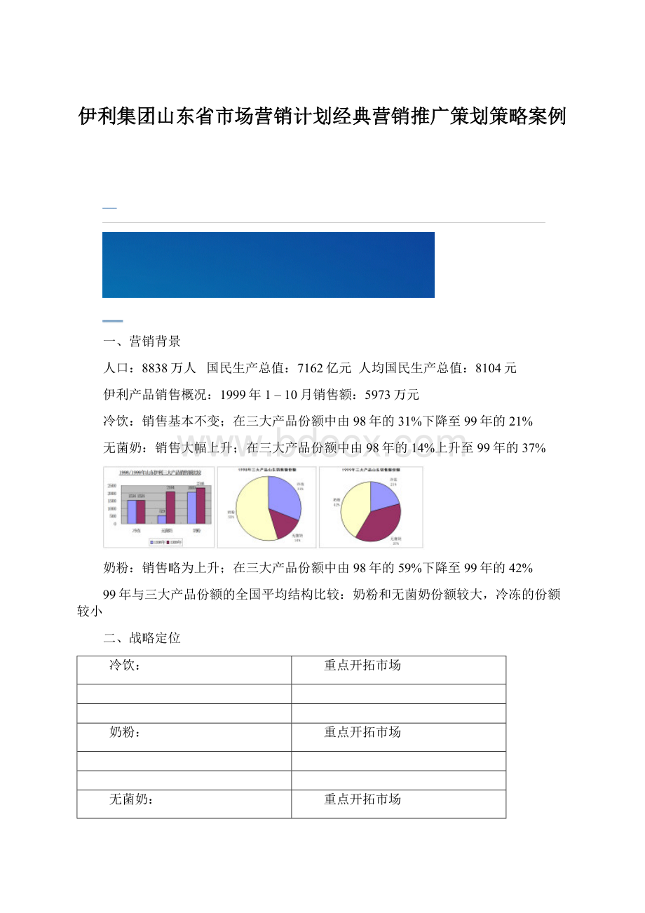 伊利集团山东省市场营销计划经典营销推广策划策略案例Word文档下载推荐.docx_第1页