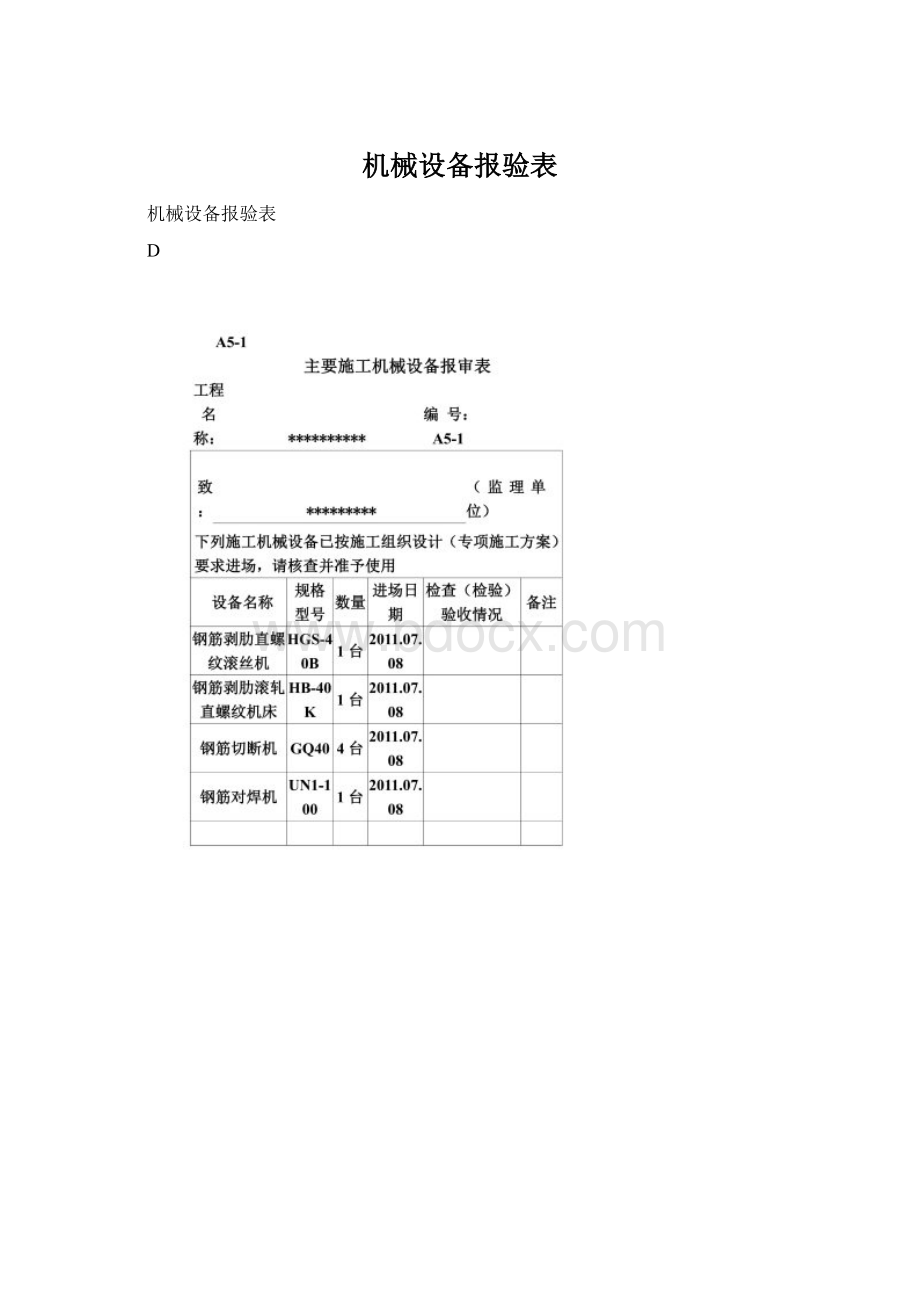 机械设备报验表Word文档格式.docx