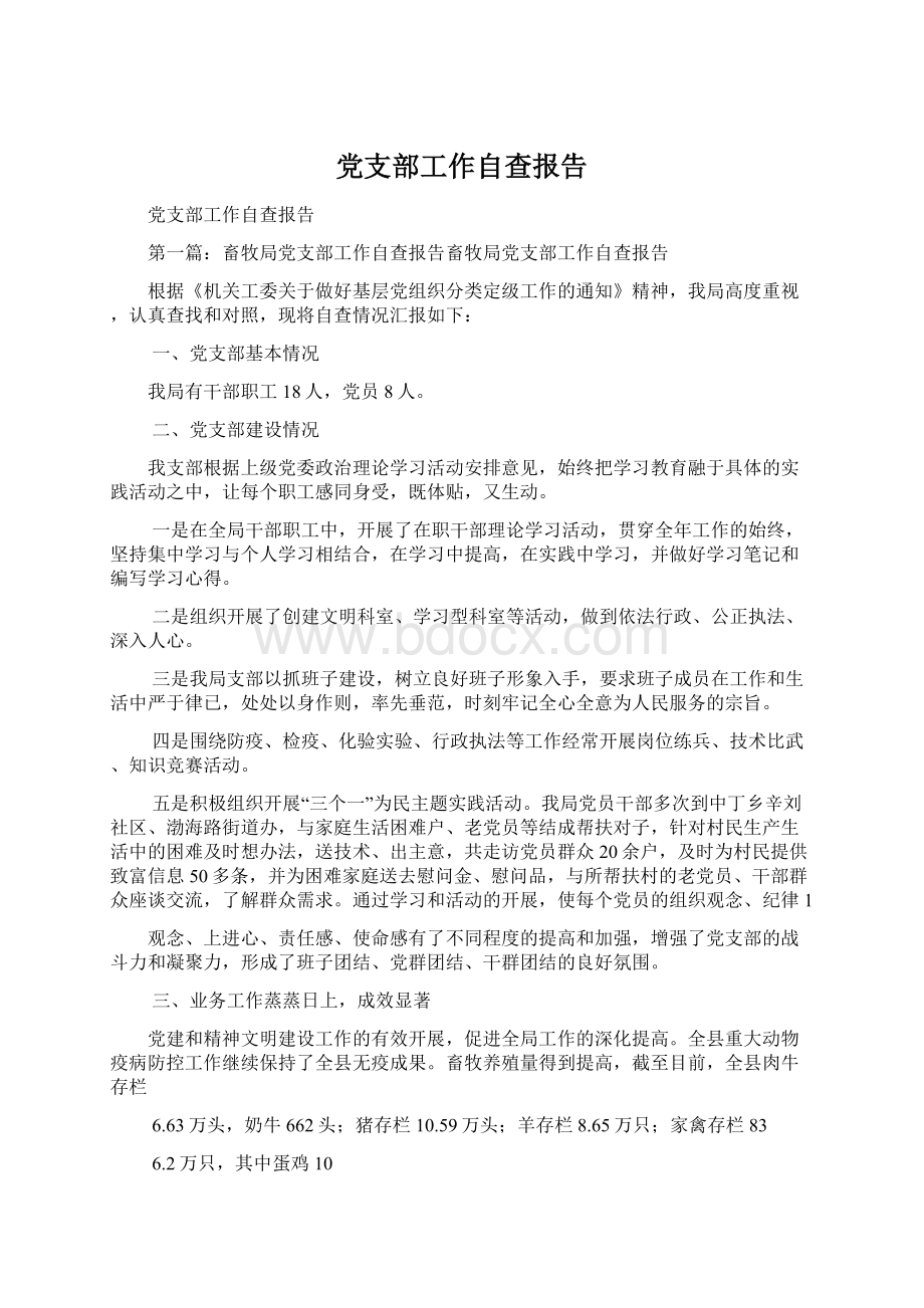 党支部工作自查报告Word文档下载推荐.docx_第1页