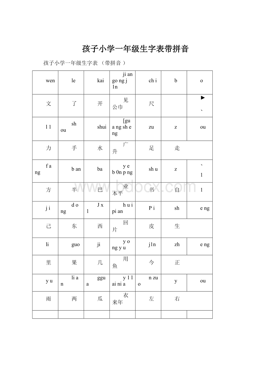 孩子小学一年级生字表带拼音.docx