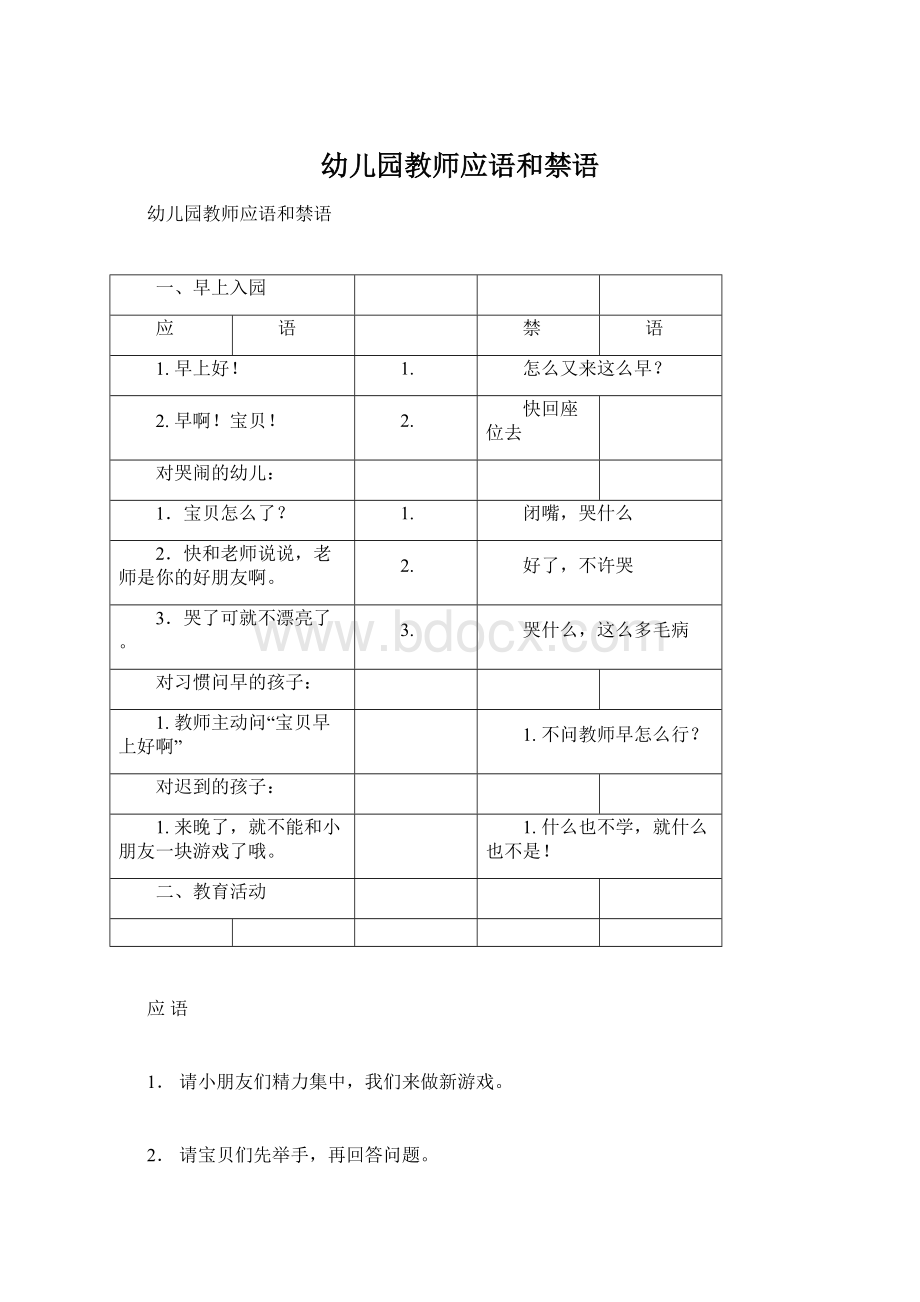 幼儿园教师应语和禁语Word下载.docx_第1页