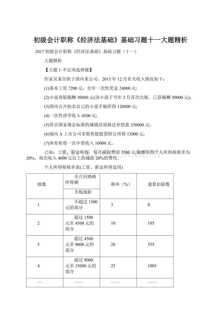 初级会计职称《经济法基础》基础习题十一大题精析.docx_第1页