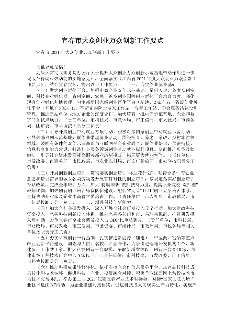 宜春市大众创业万众创新工作要点.docx