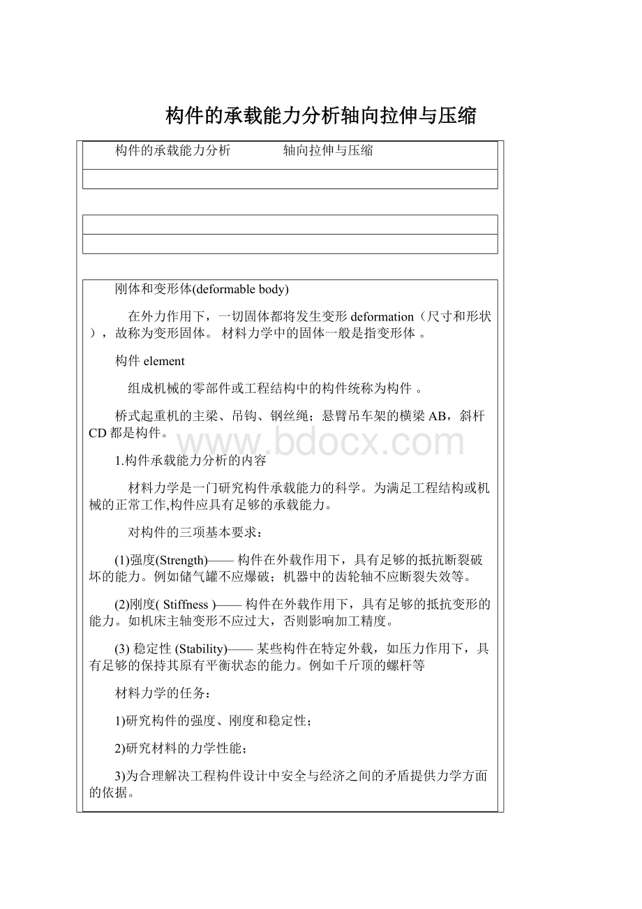 构件的承载能力分析轴向拉伸与压缩Word文档格式.docx_第1页