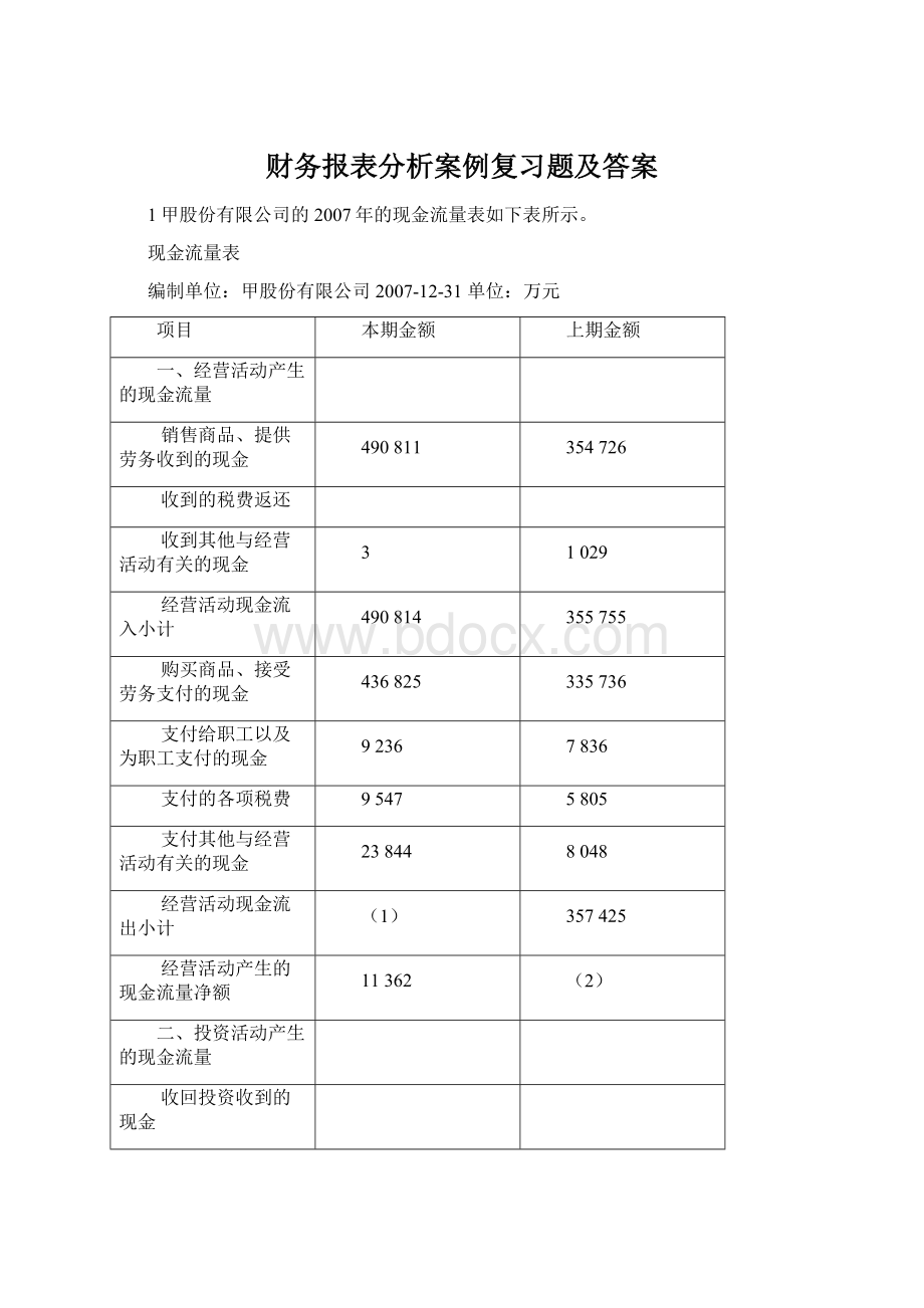 财务报表分析案例复习题及答案.docx_第1页