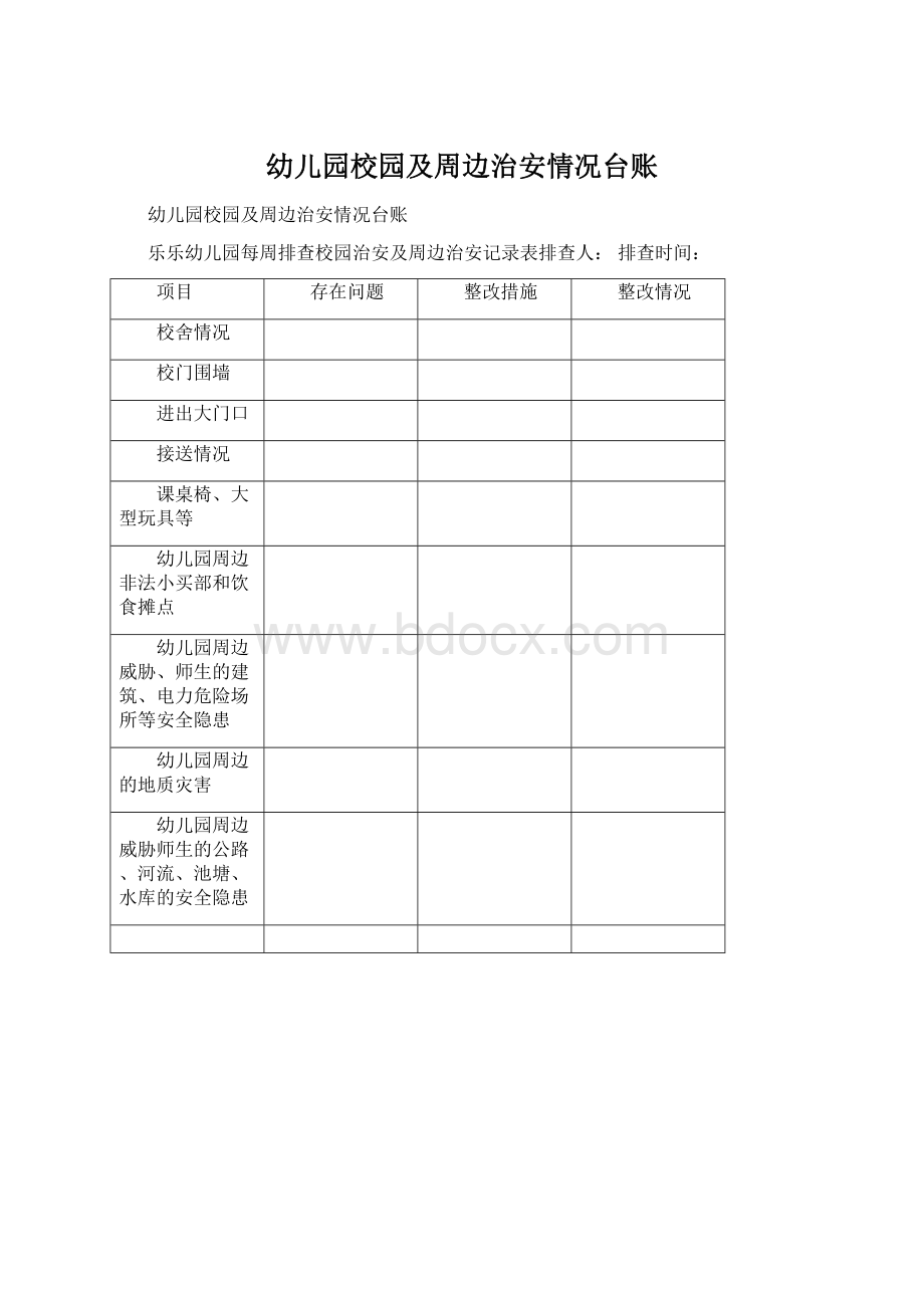 幼儿园校园及周边治安情况台账Word下载.docx_第1页