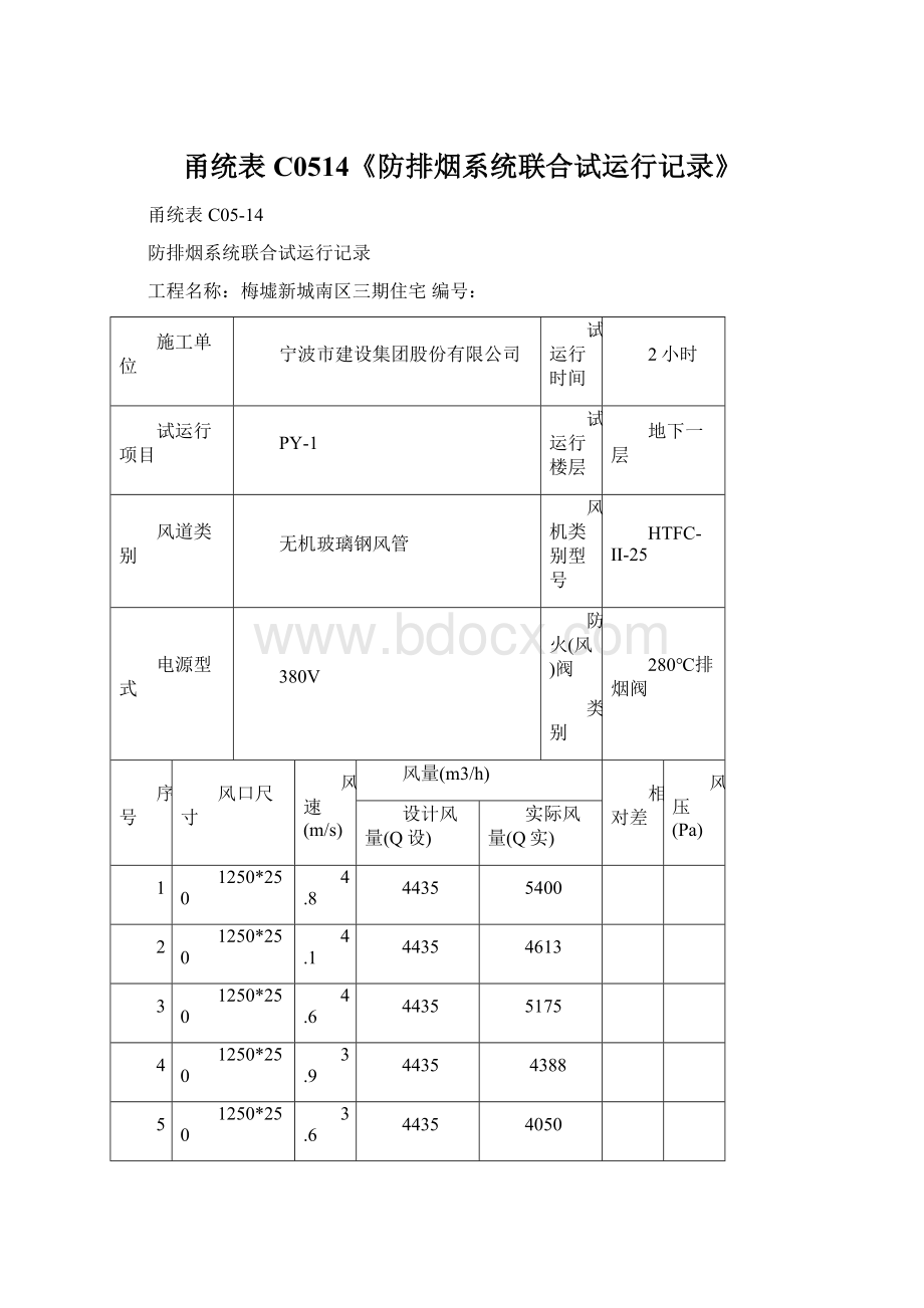 甬统表C0514《防排烟系统联合试运行记录》Word文件下载.docx_第1页