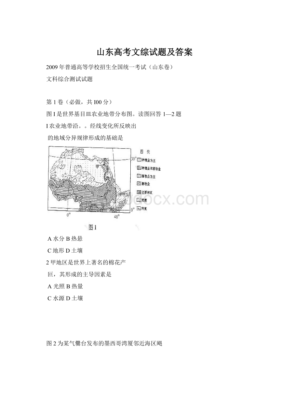 山东高考文综试题及答案文档格式.docx_第1页