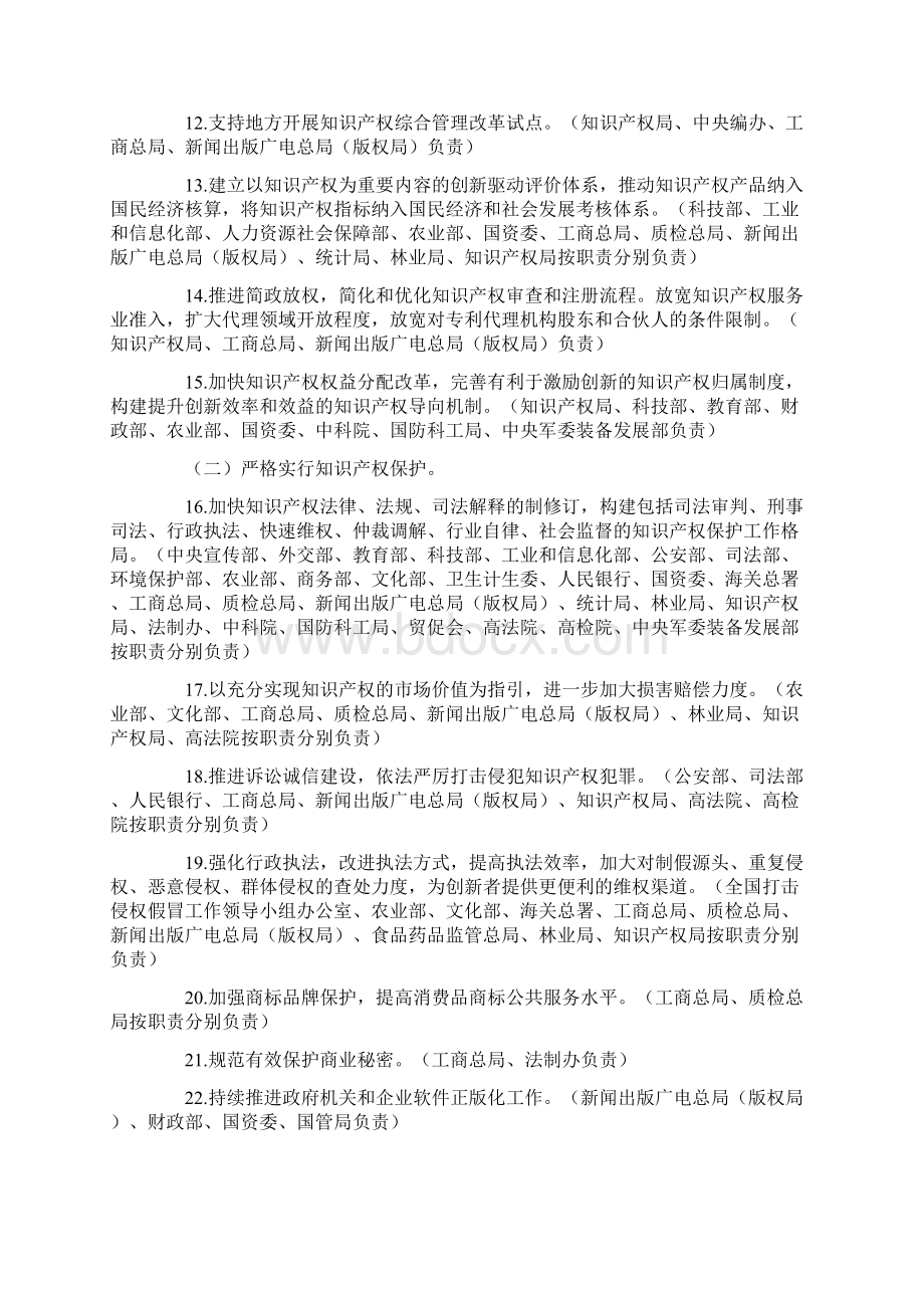 《十三五国家知识产权保护和运用规划》重点任务分工方案Word下载.docx_第2页