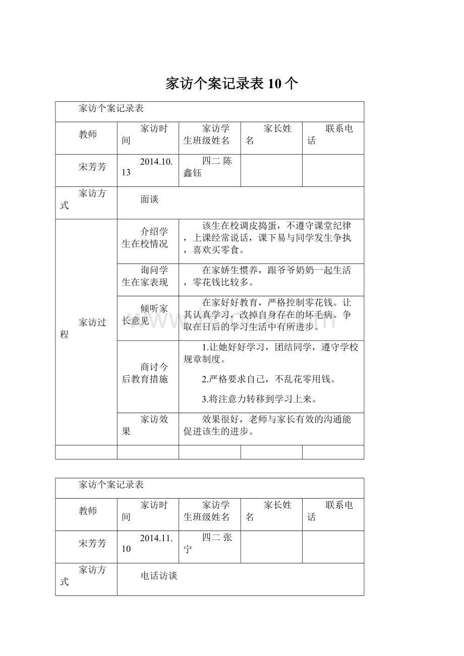 家访个案记录表10个.docx