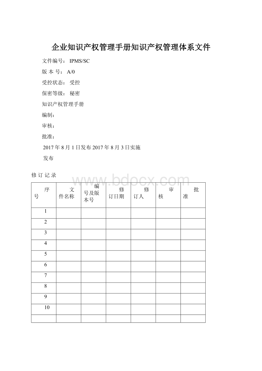 企业知识产权管理手册知识产权管理体系文件.docx_第1页