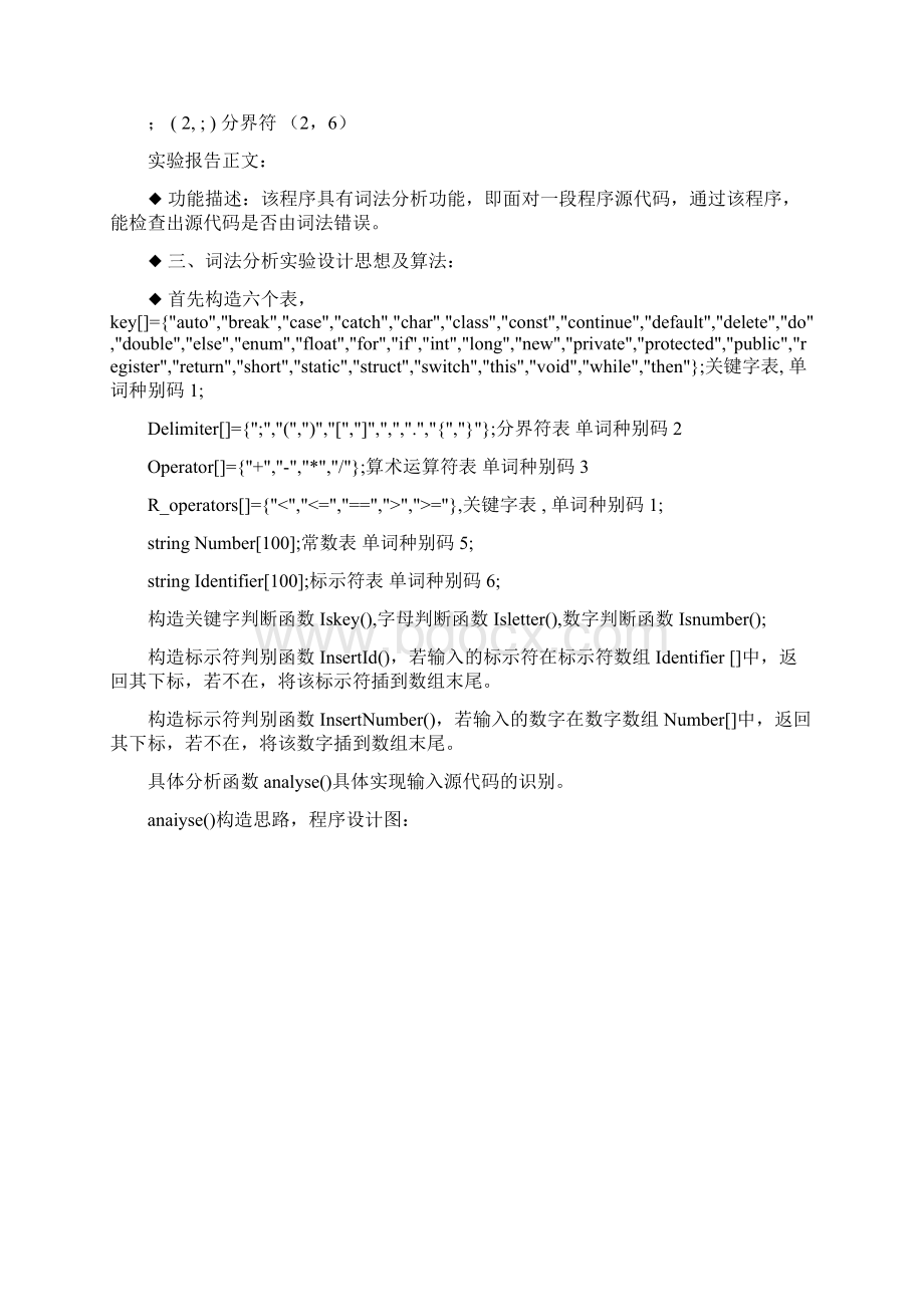 词法分析设计实验报告附代码Word文档下载推荐.docx_第3页