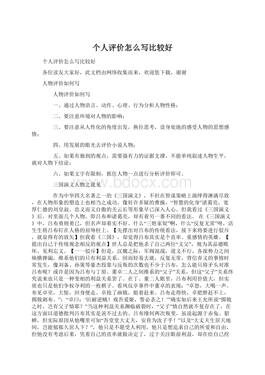 个人评价怎么写比较好Word格式文档下载.docx