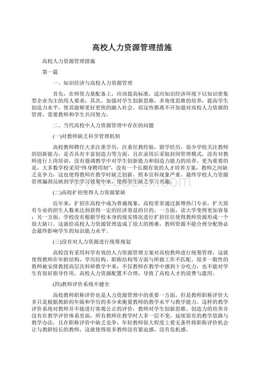 高校人力资源管理措施文档格式.docx