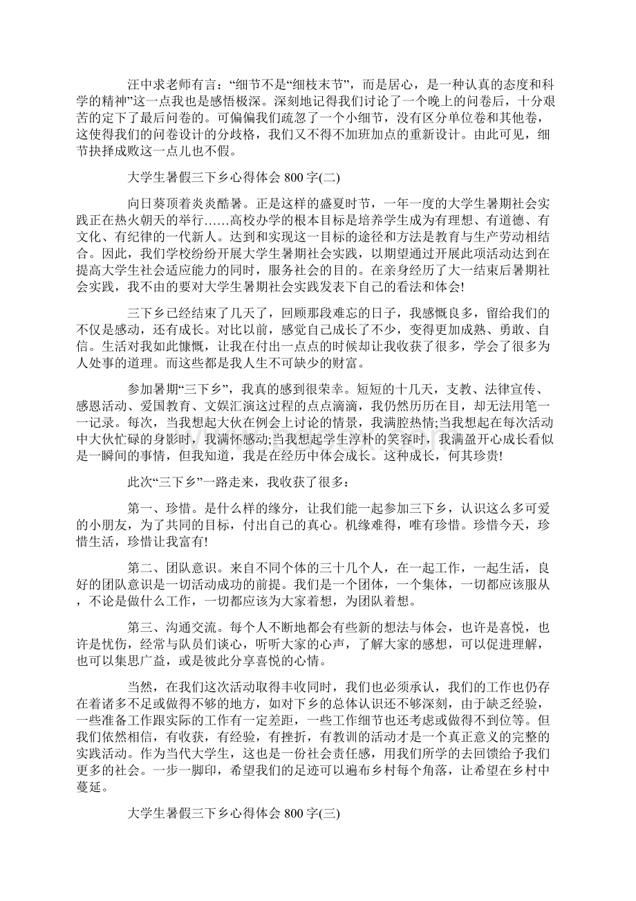 大学生暑假三下乡心得体会800字5篇Word文件下载.docx_第2页