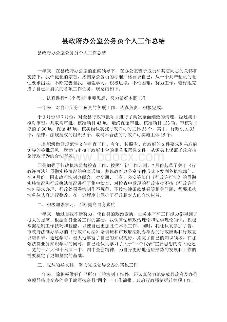 县政府办公室公务员个人工作总结.docx