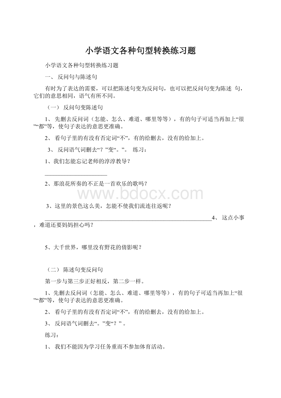 小学语文各种句型转换练习题.docx