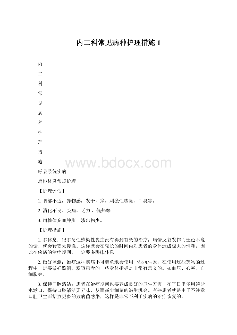 内二科常见病种护理措施1文档格式.docx