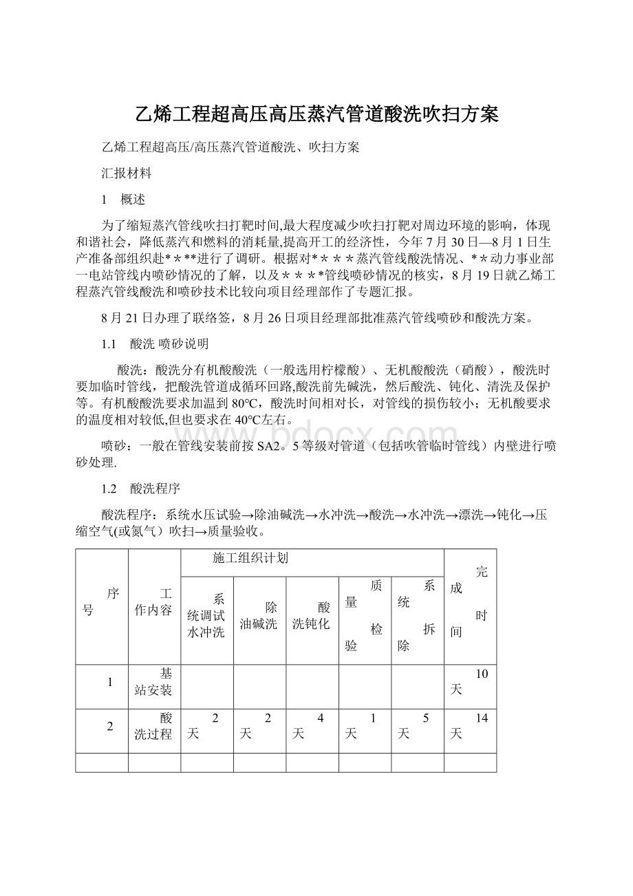 乙烯工程超高压高压蒸汽管道酸洗吹扫方案.docx_第1页