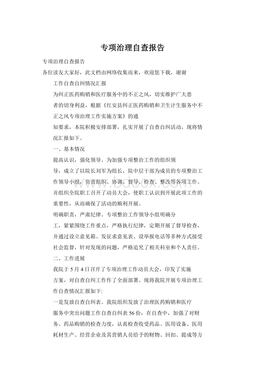 专项治理自查报告.docx