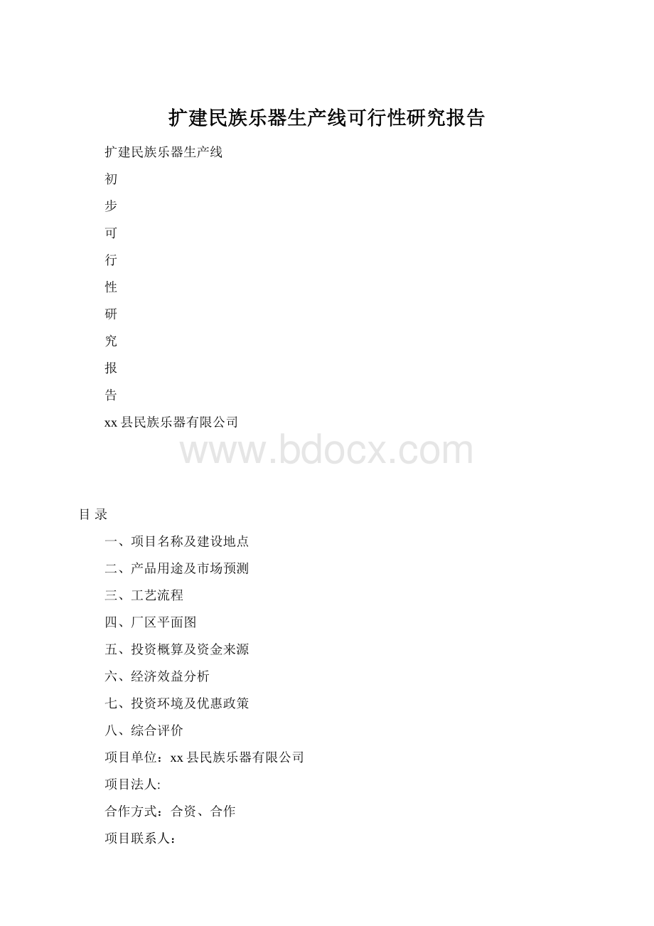 扩建民族乐器生产线可行性研究报告.docx_第1页