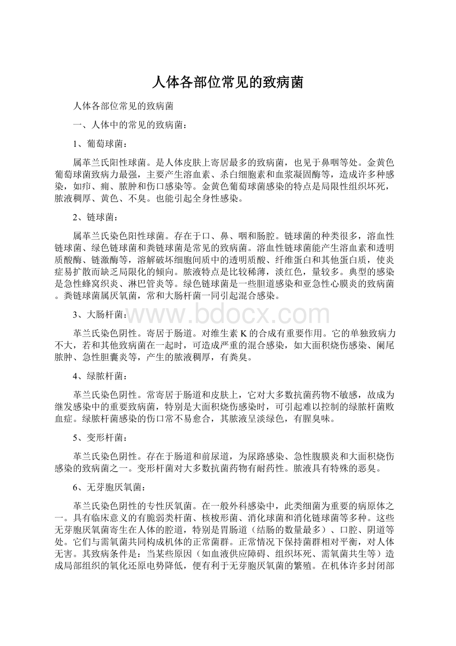 人体各部位常见的致病菌Word格式.docx_第1页