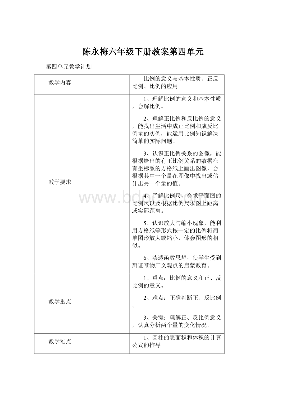 陈永梅六年级下册教案第四单元.docx