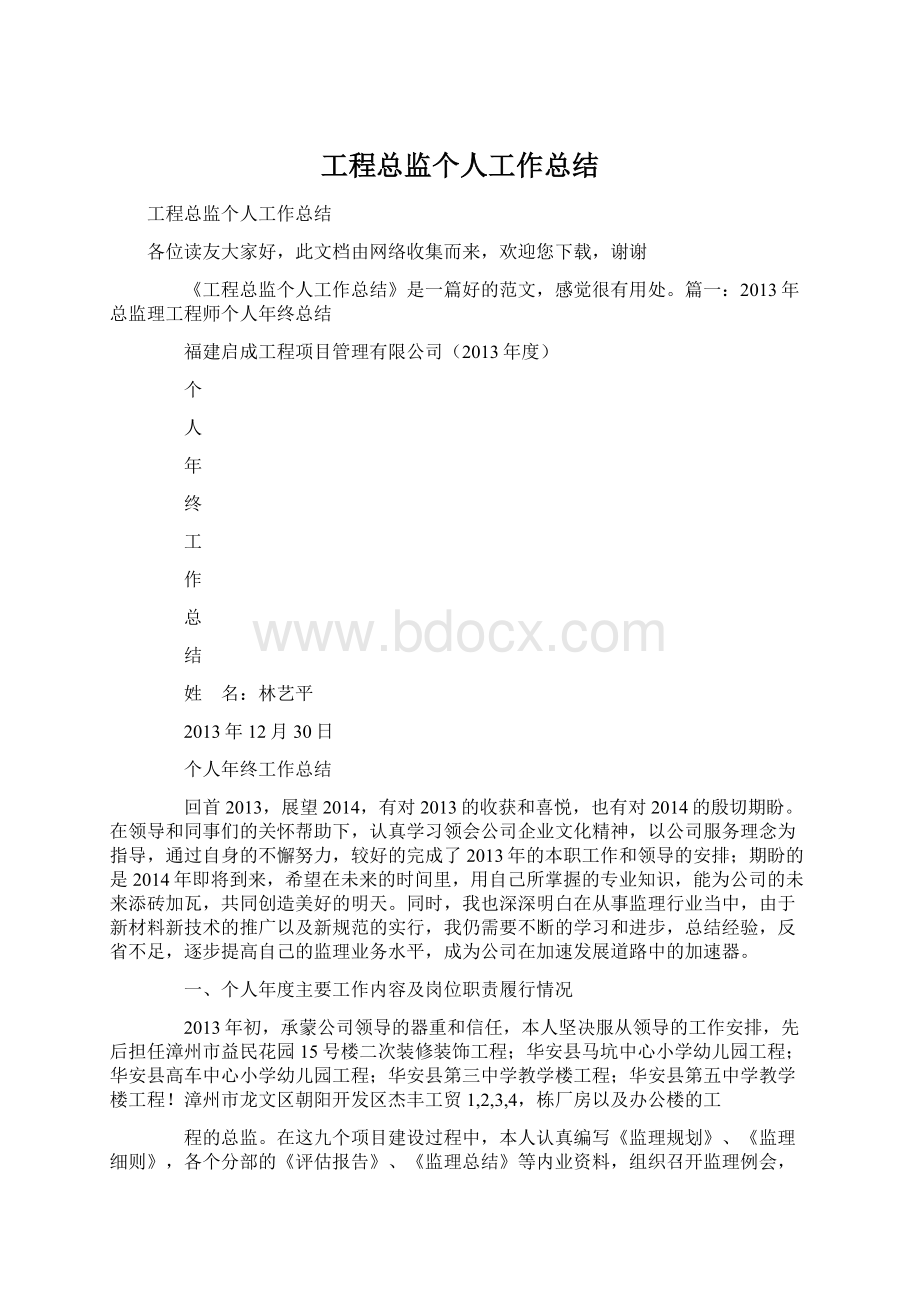 工程总监个人工作总结文档格式.docx_第1页