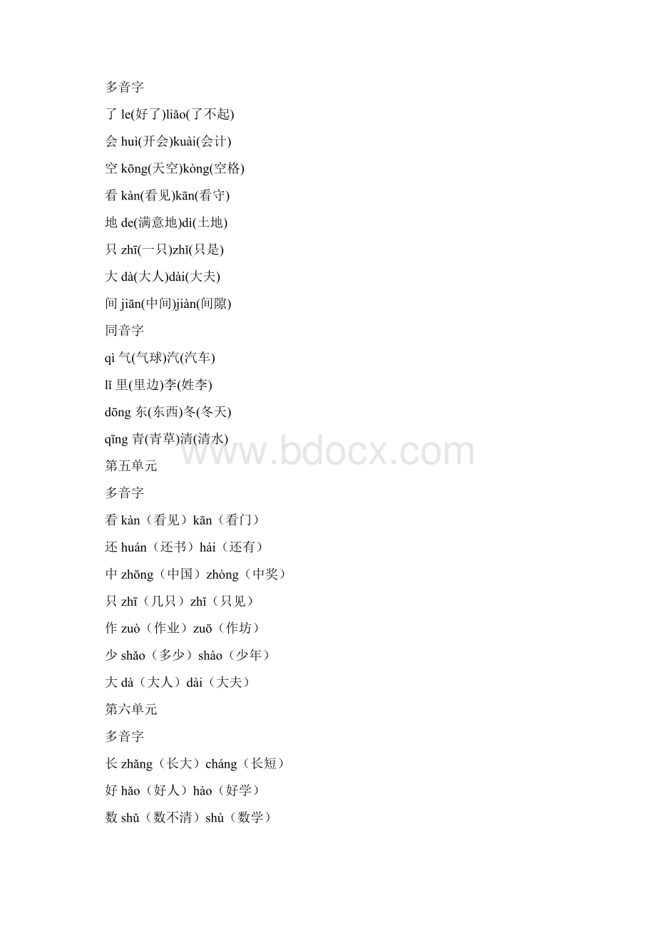 新人教部编版一年级语文上册多音字同音字组词句子复习.docx_第2页